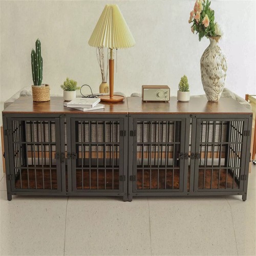 Rustic wooden dog crate - wooden,